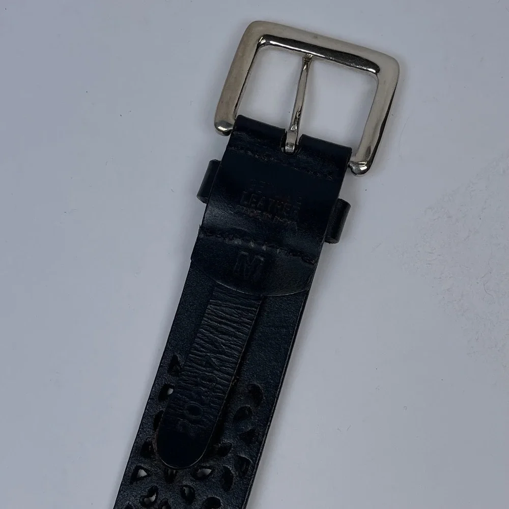 Vintage Genuine Leather Cut Out Floral Belt Womens M Black Wide Boho Western
